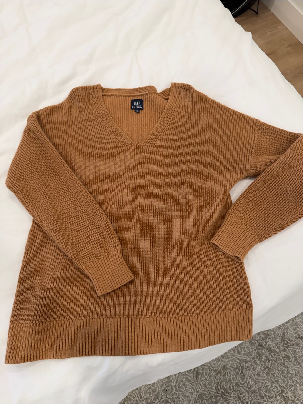 GAP Maternity Ribbed Knit Sweater in Camel Brown